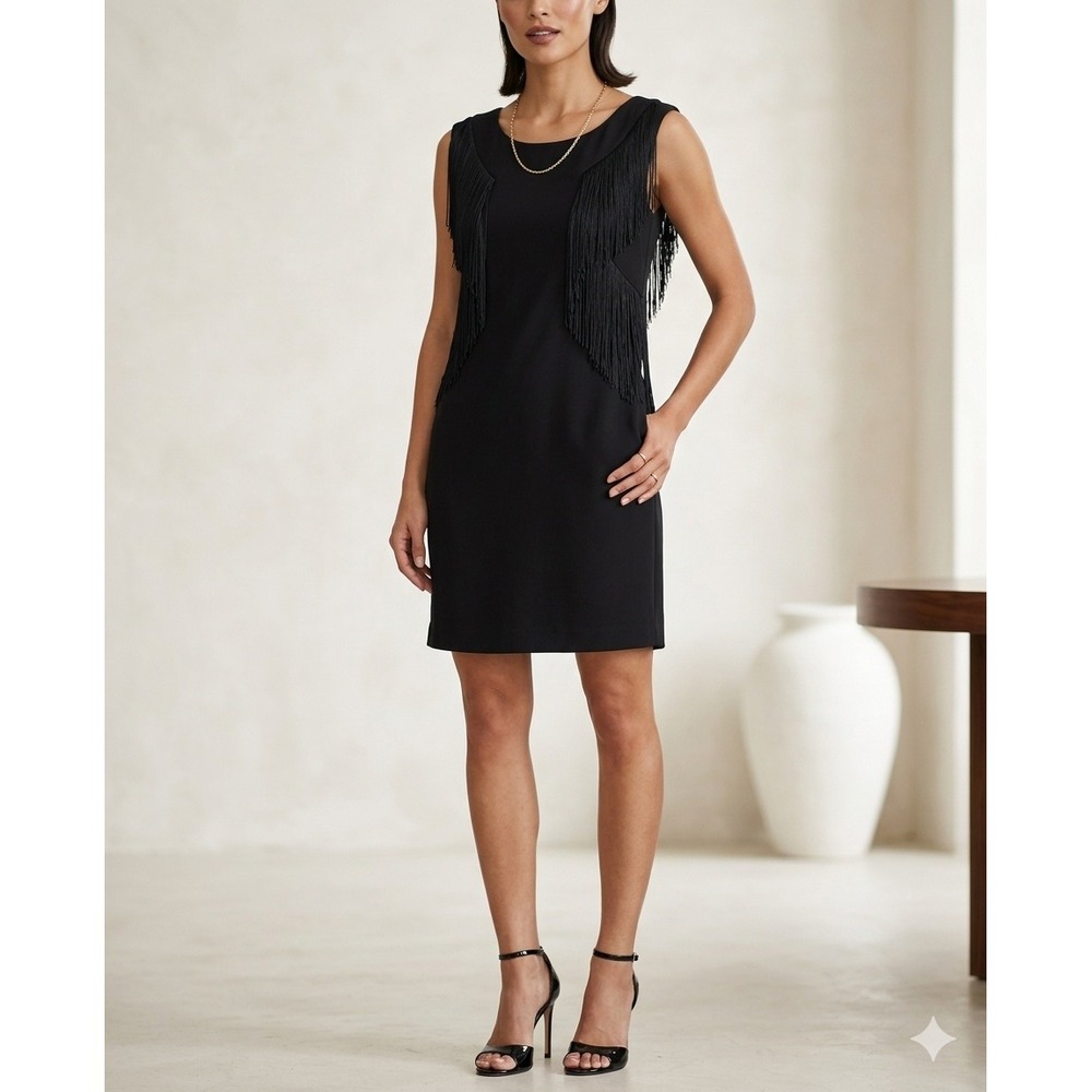 Rebecca Taylor Silk Blend Fringe Mini Dress Womens S‎ Black Cocktail Party